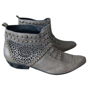 Anine Bing leather ankle cowboy boots studded cutout gray western style